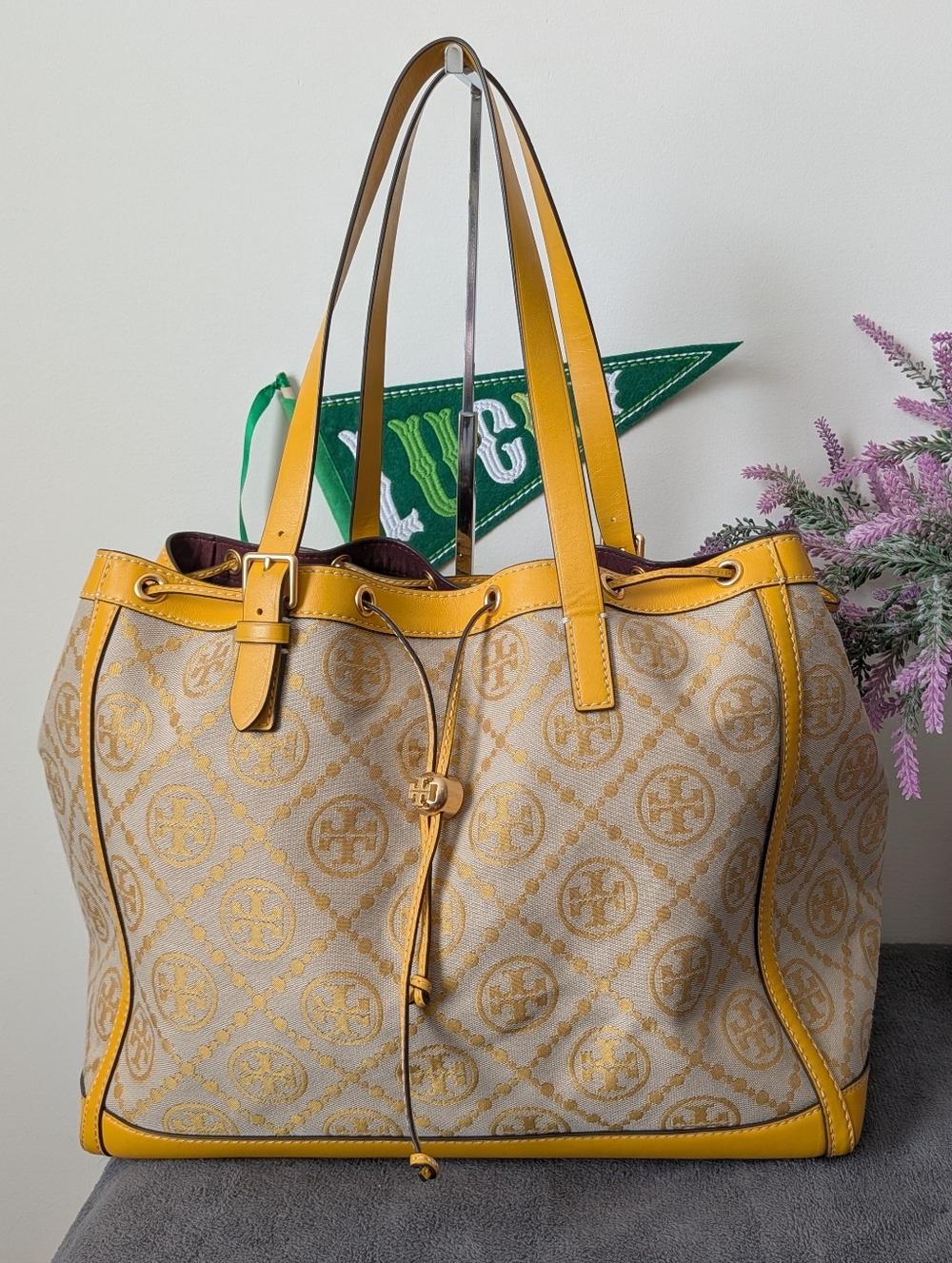 Tory Burch T Monogram Large Jacquard Tote In Goldfinch Yellow